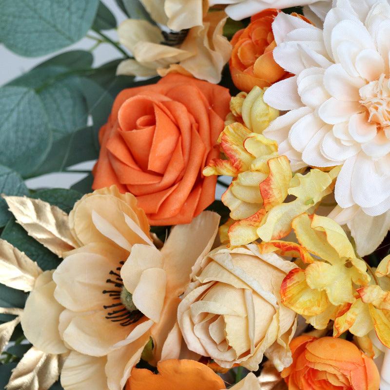 Vintage Orange Simulation Silk Flower Fascia Arch Flower Outdoor Wedding Scene Decoration
